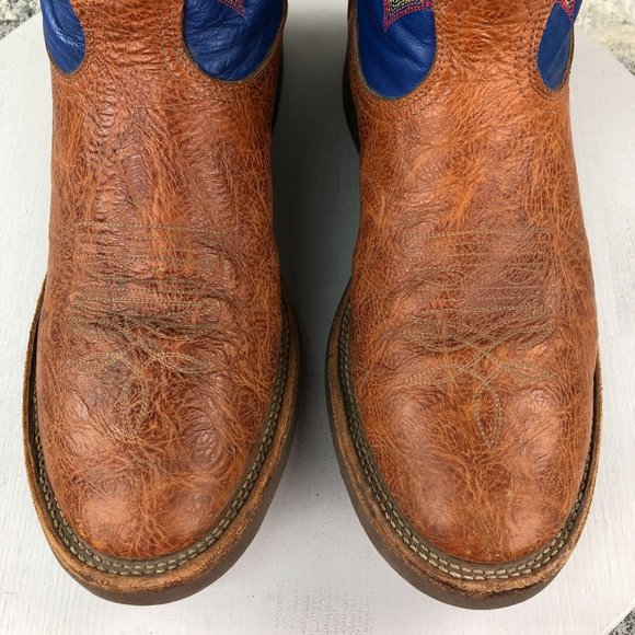 BOULET Men's 11.5 E Brown Blue Leather Embroidered Western Cowboy Boots Canada - Picture 7 of 14